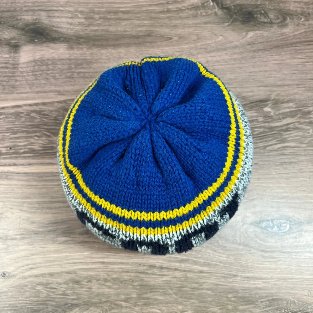 Gymboree Knit Beanie Kids Size M Blue Yellow COOL Graphic Striped Winter Hat